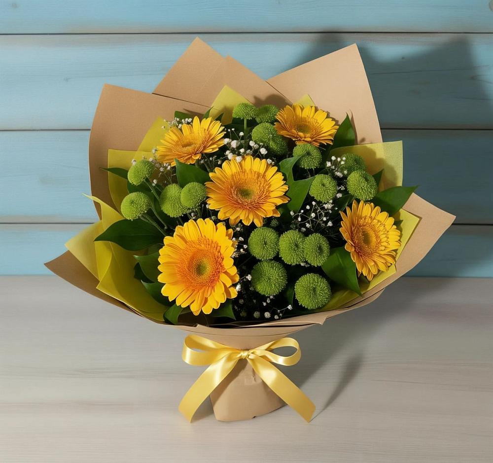 Букет цветов из: Герберы и Хризантемы в Еткуль