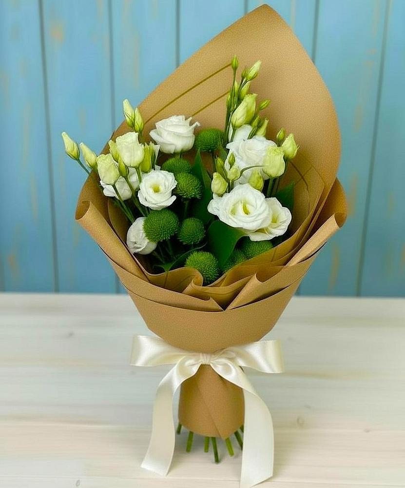 Букет цветов из: Хризантемы и Лизиантусы в Еткуль