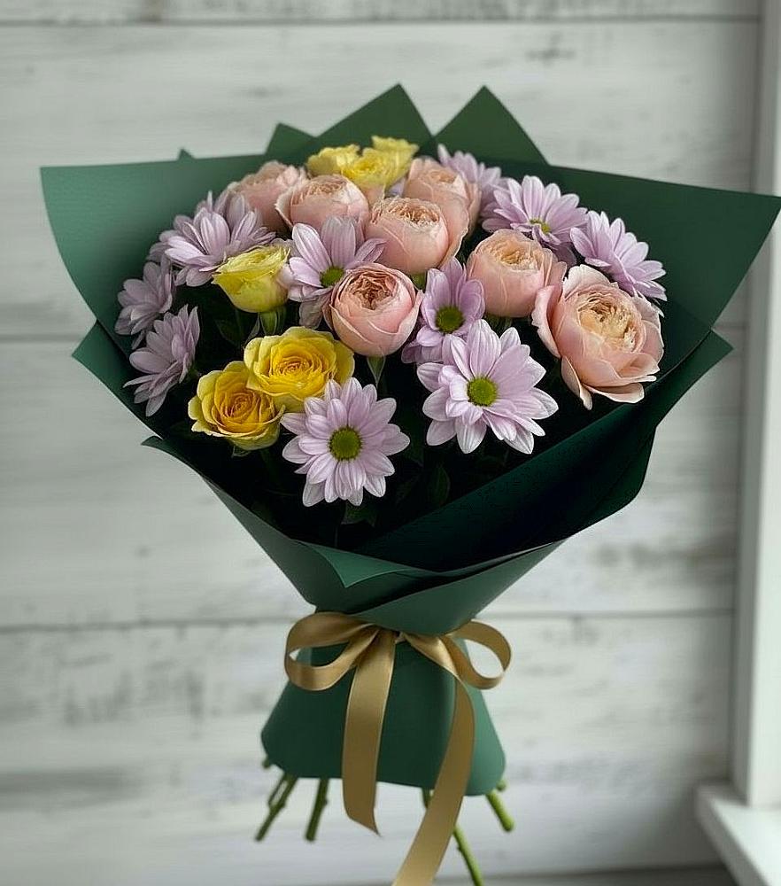 Букет цветов из: Хризантемы и Розы в Еткуль